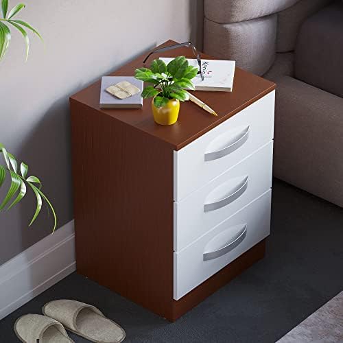 Amazon Brand - Movian High Gloss 3 Drawer Bedside Cabinet, White and Walnut, 56 x 40 x 36 cm