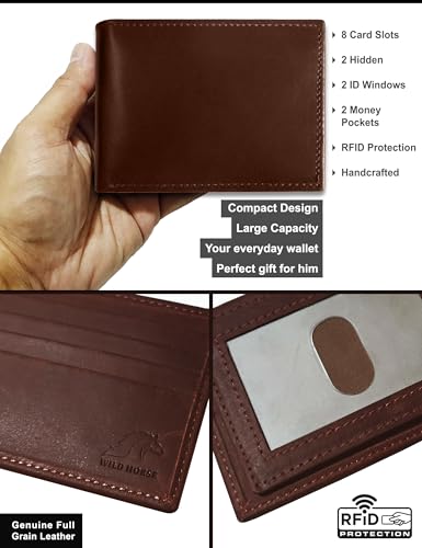 Leather Wallet for Men, RFID Wallet, Hold upto 14 Cards, 2 ID Windows, 2 Money Pockets, Slim Bifold Wallet for Men2