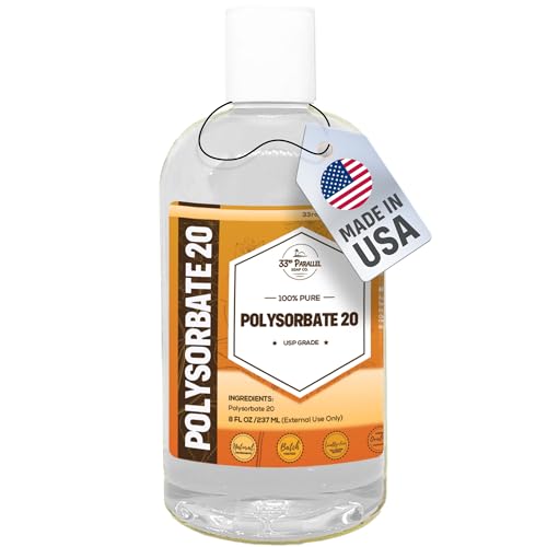 Polysorbate 20 (8oz) | USP Grade - Tween 20 Gentle Natural Emulsifier & Solubilizer for Essential Oils Fragrances Sprays Lotions Shampoos | Improves Stability & Clarity | 8 OUNCES