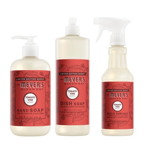 Mrs. MEYERS CLEAN DAY Tomato Vine 3 Pack Variety Liquid Hand Soap 12.5 OZ Liquid Dish Soap 16 OZ Multi-Surface Cleaner 16 OZ 1 CT