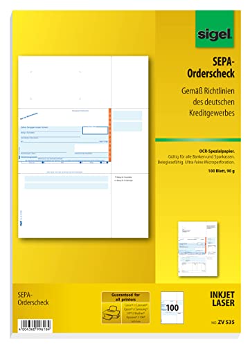 Preisvergleich Produktbild SIGEL ZV535 SEPA-Orderscheck, A4, 100 Blatt