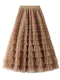 Design : Jupe maxi en tulle pour femme, design à plusieurs couches en maille moelleuse et bordure à volants, ajoute du volume aux jupes fluides pour les soirées en boîte de nuit. Taille haute élastique, jupe trapèze de couleur unie, adaptée à la plupart des femmes