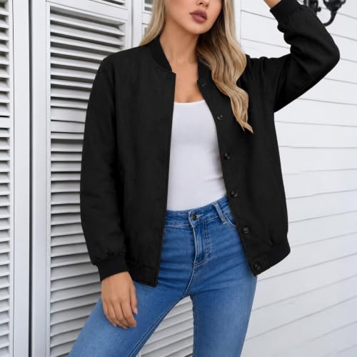 Womens Bomber Jacket Lightweight Button Down Coat Casual Fall Jackets - image 4