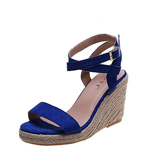 Sandales à talon carré pour femme finis les pieds douloureux en daim bleu 38.5