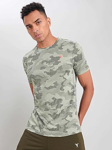 Image of TECHNOSPORT Men Polyester Regular Fit Half Sleeve Jacquard T-Shirt with Double Cool, Quick Dry & Anti Microbial for Sports, Running & Casual Use