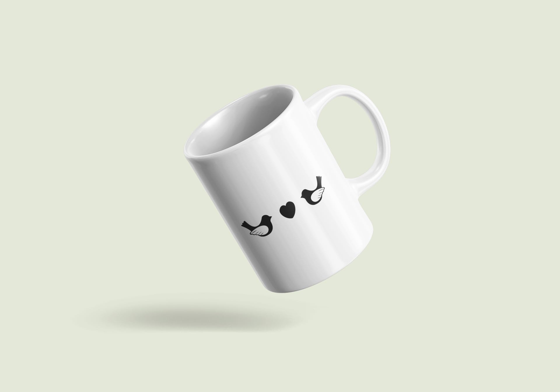Yellow Orrange Two Love Birds Printed Ceramic Coffee Mug 250 Ml 1