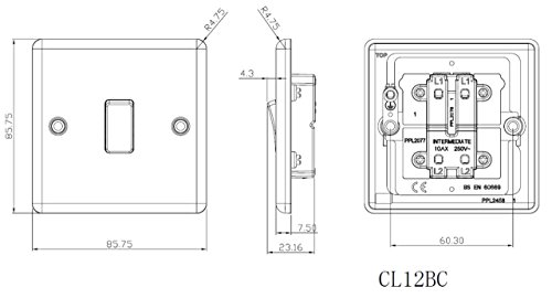 10AX 1G Intermediate Switch - Rounded Edge Brushed Chrome - Image 2