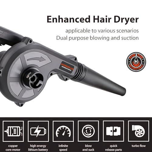 Image of Hydro Blow Cordless Air Blower & Vacuum 2-in-1 | Portable Battery Powered Handheld with Variable Speed | Multipurpose Leaf Blower for Gardening, Car & Dust Cleaning