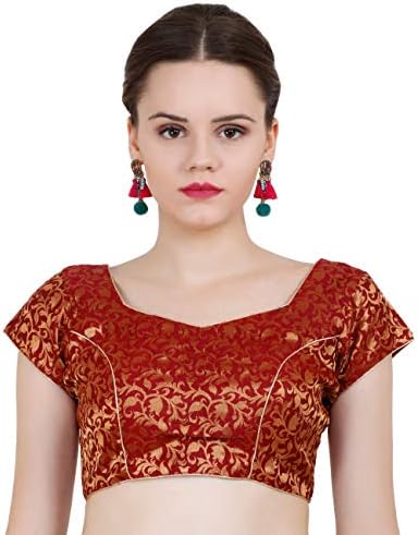 ND & R Women's Readymade, Banarasi Brocade (Chanderi) Short Sleeve Ladies Blouse, Choli for Saree, Ready to Wear.