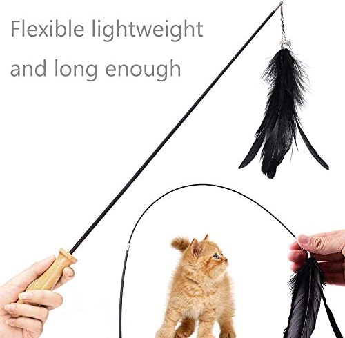 Retractable Cat Wand Toy Set 18pcs Assorted Teaser Refills with Bell, Feather Teaser Cat Toy, Including Bird Feather, Squiggly Worm, Crinkle Balls for Indoor Kitty Interactive Teather Fishing Pole Toy