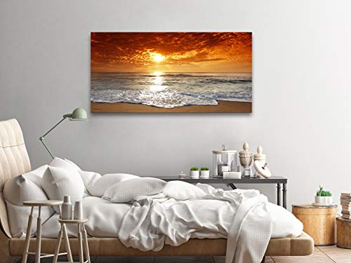 Muolunna S04650 Canvas Prints Wall Art Sunset Ocean Beach Pictures Photo Paintings For Living Room Bedroom Home Decorations Stretched And Framed Ready To Hang Seascape Waves Artwork 20X40Inch #TOP4