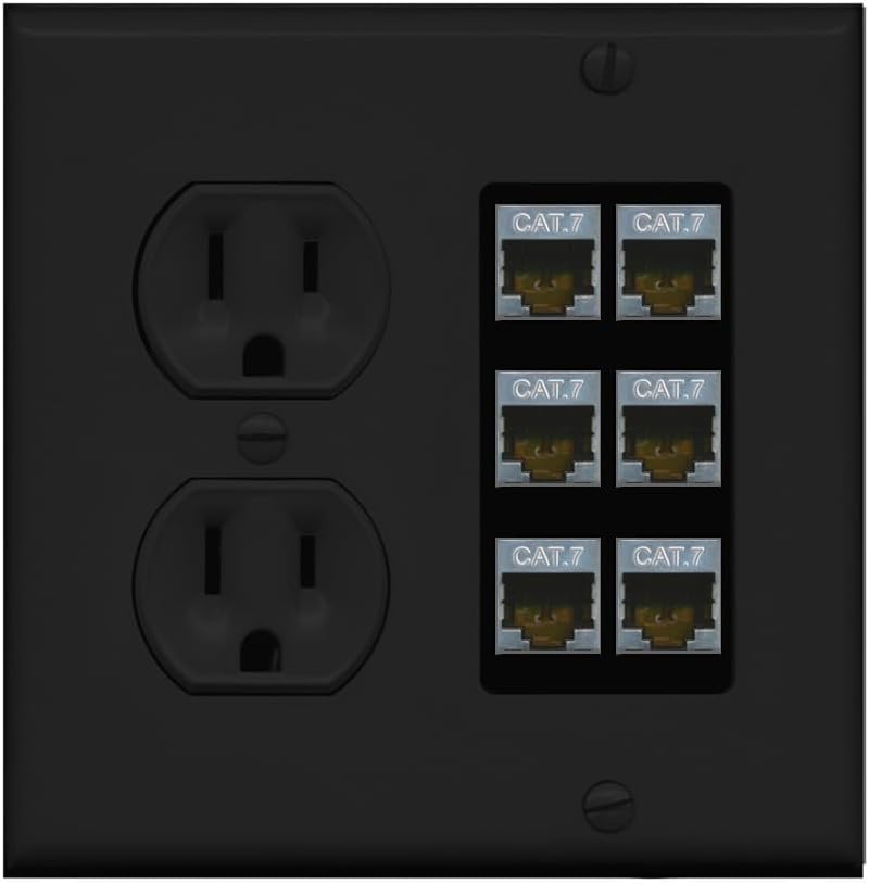 RiteAV 6 Port Cat7 Shielded Ethernet Wall Plate - Round Outlet [Light-Almond]