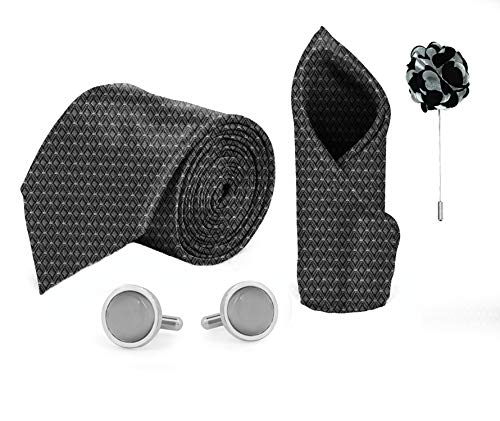 Image of BLACKSMITH Tie, Cufflink, Pocket Square, Lapel Pin, Set of 4 for Men [ Free Size ]