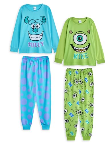 Disney Monsters Inc Boys Pajama Set Pack of 2 | Kids Sully & Mike Graphic Long Sleeve Top & Long Leg PJ Bottoms