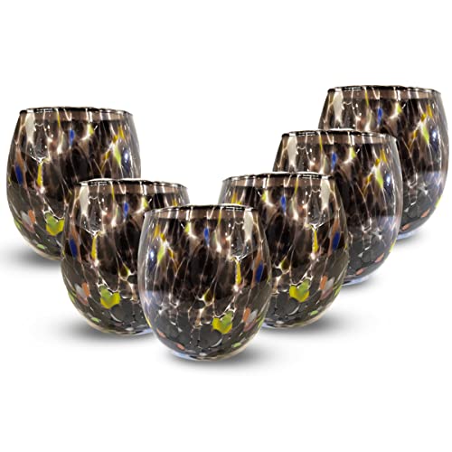 Gocce di Murano Juego de 12 copas de vino de Pioggia Arcobaleno de cristal de Murano soplado 200 ml elaborado a mano de colores paquete de 12 copas para vino elegantes y valiosas (negro, 12) Cover