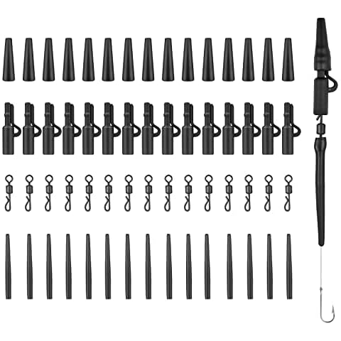 Realure 60 Pcs Lead Clips Carp Fishing Accessories Safety Lead Clips Action Pack with Clips Anti Tangle Sleeves Rubber Tails and Quick Change Swivels for Small Weights and Feeder Cover