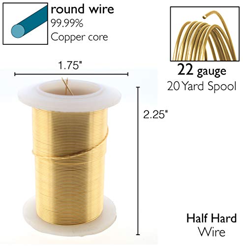 Image of The Beadsmith Wire Elements 22-Gauge Lacquered Tarnish-Resistant Copper Wire for Jewelry Making, 20 Yard, 18.29 Meter Spool (Gold Color)