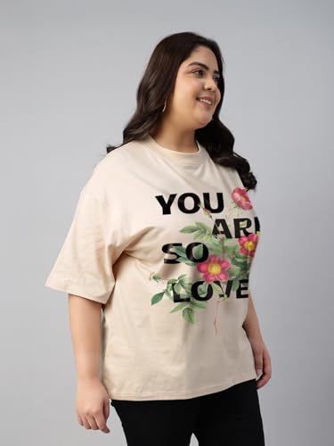 Image of JUNEBERRY 100% Pure Cotton Oversized Baggy Fit Cool Front Chest Graphic Printed Half Sleeve Plus Size T-Shirt for Women & Girls (Sizes: 2XL to 5XL)
