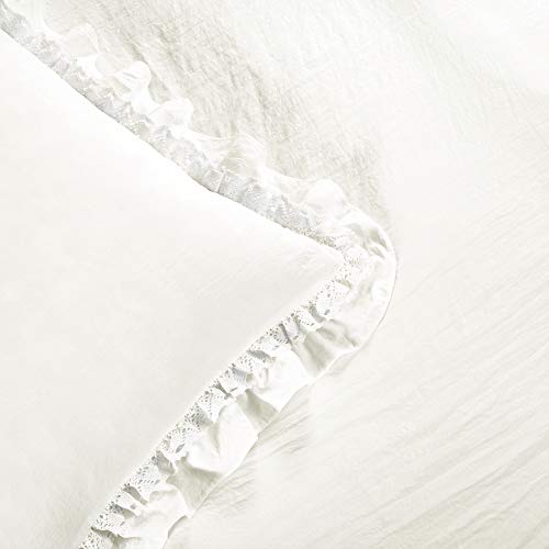 Image of Lush Decor Ella Ruffle Lace Comforter, 3 Piece Set, Full /Queen, White - Cute Comforter - Queen Bedding Set - White Bedding Full Size - Coquette Decor - Ruffle Trim - Lace Trim
