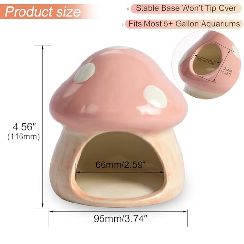 Image of Ceramics Mushroom House Aquarium Decor, Betta Fish Tank Accessories Landscape Decoration, Small Shrimp Goldfishes Habitat Hut Pleco Smalland Breeding Hide Caves Toad House - Pink