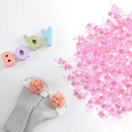 Image of PowerTRC 288 Pcs Mini Acrylic Blue & Pink Pacifiers for Baby Shower Games, 0.86 Inch Bulk Baby Shower Decoration Chupones para Gender Reveal Table Decorations Party Favors (144 Blue + 144 Pink)
