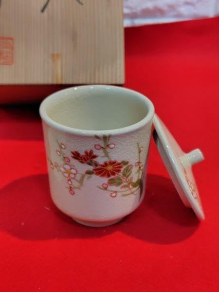 旧家蔵 砥部燒湯呑み 作家大西 光（おおにし ひかる）作 2客共箱付き