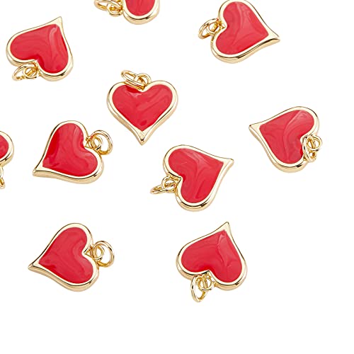 LiQunSweet 10 Pcs Tiny Red Sweet Heart Charms Golden Enamel Love Charms for Valentine's Mother's Choker Keychain Bracelet Earrings Jewelry Making - 14x13mm