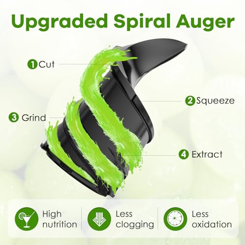 Masticating Juicer Machines, 5.3\" Inch Feeding Chute Supports Whole Fruits and Vegetables,350W Slow Cold Press Juicer,Easy to Clean, Light-Stainless Steel