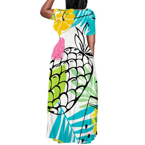 Image of SUZONANA Plus Size Maxi Dresses for Curvy Women T-Shirt Dresses Summer Sun Dresses Long Oversized Resort Wear Neon Cruise Outfits, 6X-Large, Fruit