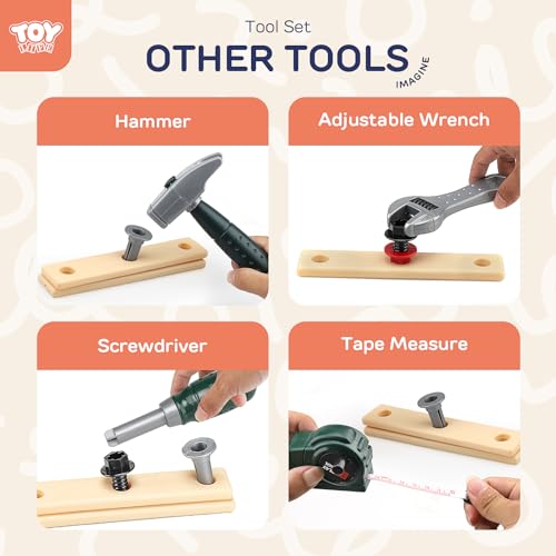 STEAM Life Kids Tool Set with Kids Tool Belt & Electronic Toy Drill, Kids Tool Box, Toddler Tool Set for Boys, Toy Tools for Kids, Toy Hammer, Kids Tape Measure, Play Tool Set for Toddlers 3-5 - Thumbnail 4