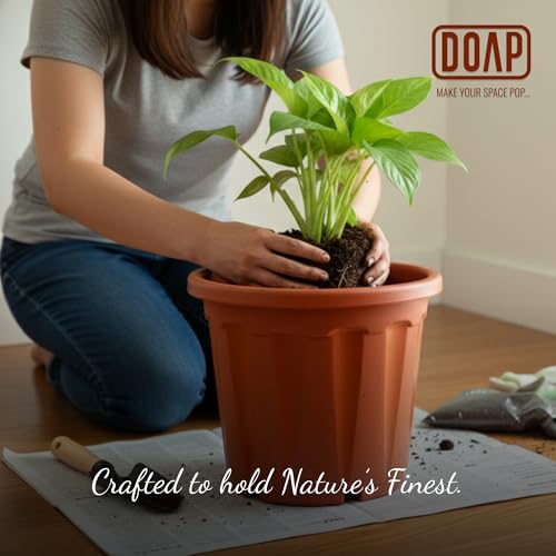 Image of DOAP UV Protected 12 inch Plastic Garden Large Flower Pots, Terracotta Color, Pack of 7, Indoor & Outdoor Balcony Planter, 12x10 Inch Gamla, Weather Proof, Non-Fading, Lightweight (7, Terracotta)