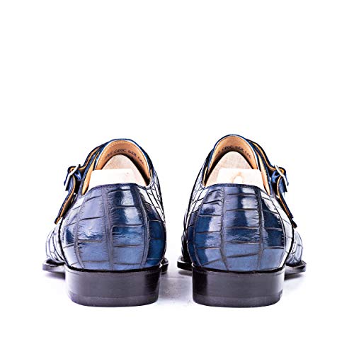 Costoso-Italiano-Goodyear-Welted-Tendring-Mens-Blue-Croc-Print-Leather-Formal-Slip-On-Buckle-Monk-Strap-Shoes-with-Violin-Leather-Sole