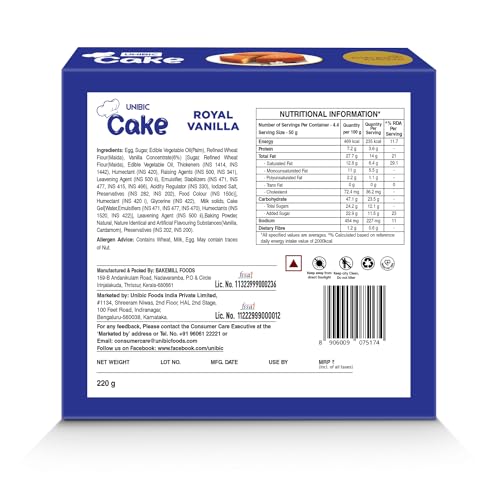 Image of Unibic Foods India Pvt LTD Vanilla Cake| Premium Cake 440gm (Pack of 2)