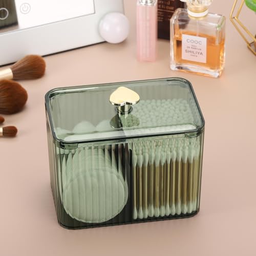 Image of Tbestmax Qtip Holder Dispenser 3-Section Clear Bathroom Organizer Jar 3 Grids Cotton Swab /Pad /Ball Holder Container Cosmetics Storage for Vanity(2 Pack Green)