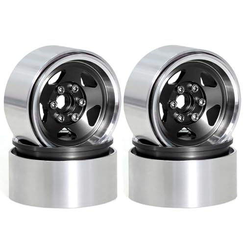 RCリム用 4個 1.9インチ ビードロック RCホイールリムセット ホイールハブ 1:10 RCクローラー Axial SCX10 II 90046 SCX10 III AXI03007 TRX4 D90用(4pc black)