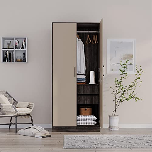 Image of Wakefit Wardrobe | 1 Year Warranty | Engineered Wood Almirah, Cupboard for Clothes Storage | 2 Door, 1 Shelf, 2 Drawers, 1 Hanging Space | Cashmere Plus - Wyoming Maple-Frappe