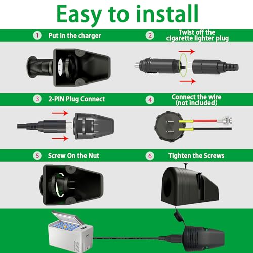 Image of DC Power Cord Cable for 12V Fridge Freezers with Threaded Socket Surface Mount Outlet, 12V /24V Car Fridge Cooler Power Supply Cables with 2-PIN Connector 12 Volt RV Portable Refrigerator