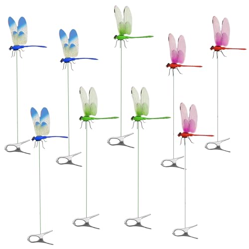 9 PCS Dragonfly Clip Fake Dragonflies Humming Bird Stakes Plastics Dragonfly for Garden Stakes Decor Yard Ornaments Deer and Horse Fly Scare Devices for Indoor Outdoor