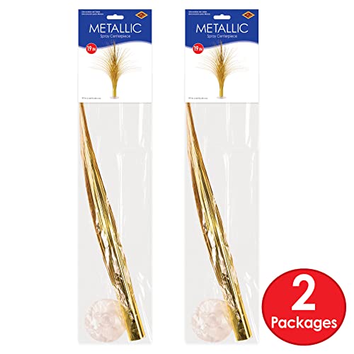 Beistle Metallic Spray Centerpieces - 2-Pack Elegant Gold Table Decorations with Clear Base, Shimmering Foil Sprays for New Year’s Eve, Hollywood Awards Night, Graduation and Celebration Events, 19” - Image 5