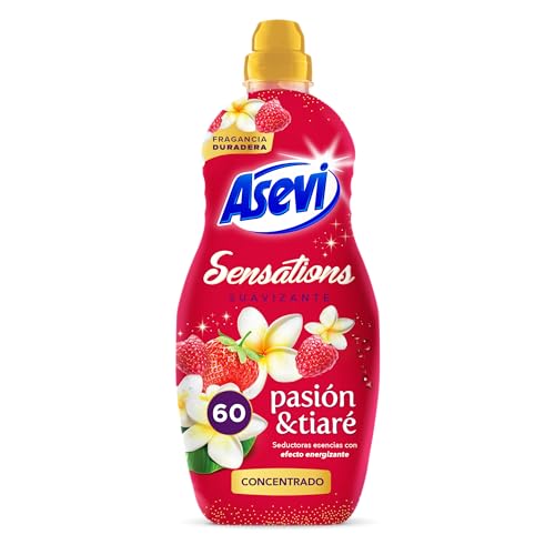Asevi Suavizante para Ropa Sensations Pasión & Tiaré - Suavizante Concentrado para Lavadora con Fragancia Energizante - Esencias Naturales - Suavidad Duradera para Todo Tipo de Tejidos - 60 Lavados