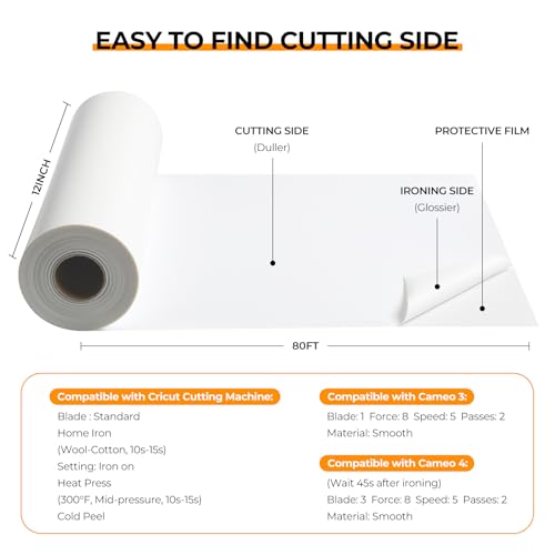 Image of HTVRONT Heat Transfer Vinyl Roll - 12' x 80ft White HTV Vinyl for T Shirts, Compatible with Cricut & Silhouette Cutting Machine - Easy to Use for Personalized Gifts