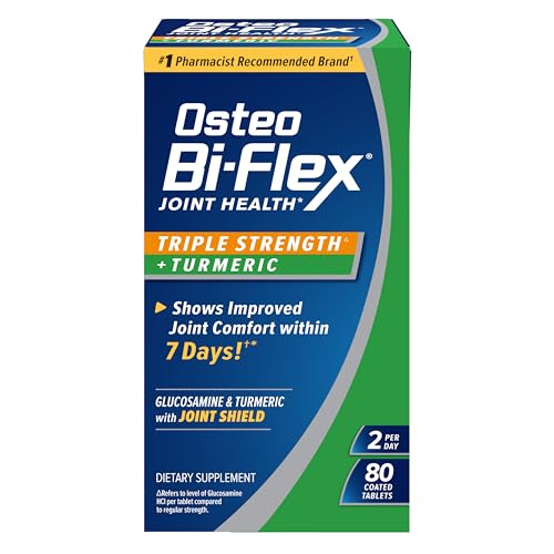 Osteo Bi-Flex Triple Strength Glucosamine Supplement with Turmeric Extract, Improve Joint Function, Antioxidant Power, 80 Coated Tablets