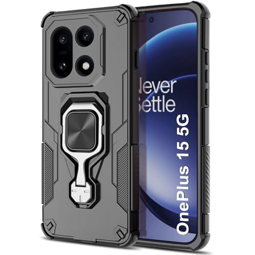 Image of TheGiftKart Tough Armor Bumper Back Case Cover for OnePlus 15 5G | Ring Holder & Kickstand in-Built | 360 Degree Protection Back Case Cover for OnePlus 15 5G (PC & TPU, Black)