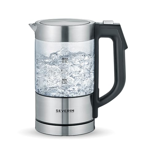 SEVERIN Mini Digital Glass Kettle, 1100 W, 0.5 L, Stainless Steel/Black WK 3458