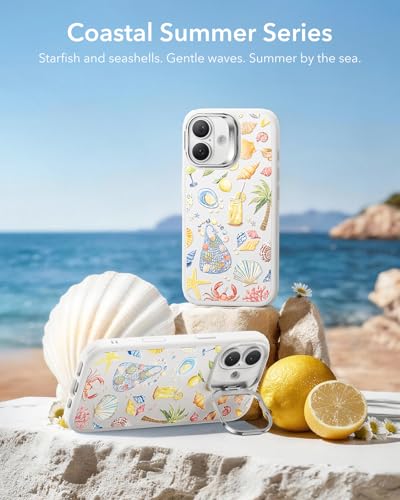 Image of ESR for iPhone 17 Case with Stash Stand, Compatible with MagSafe, Military-Grade Drop Protection Magnetic Phone Case for iPhone 17, Scratch-Resistant Back Cover, Coastal Summer, Cream White