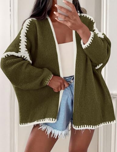 Image of PRETTYGARDEN Womens Oversized Cardigan Sweaters 2026 Fall Long Lantern Sleeve Knit Open Front Lightweight Sweater