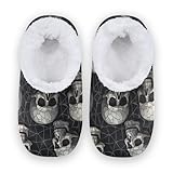 ALAZA Sugar Skull Abstract Black House Slippers Comfy Bedroom Shoes Anti-Slip for Women US 5-6