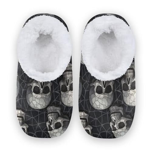 ALAZA Sugar Skull Abstract Black House Slippers Comfy Bedroom Shoes Anti-Slip for Women US 5-6