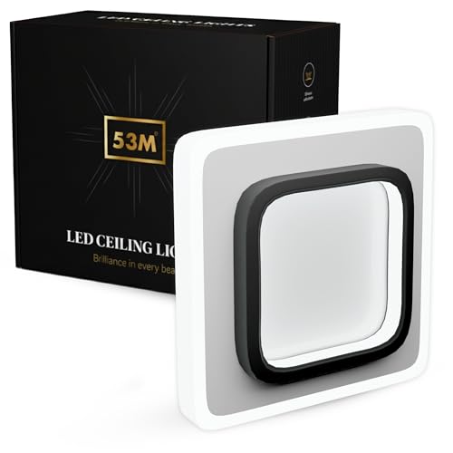 Image of 50W Modern LED Ceiling Light for Living Room, Flush Mount Chandelier Style Fixture, 3-Color Dimmable Surface Mount Lamp for Bedroom & Hallway (Square Black)