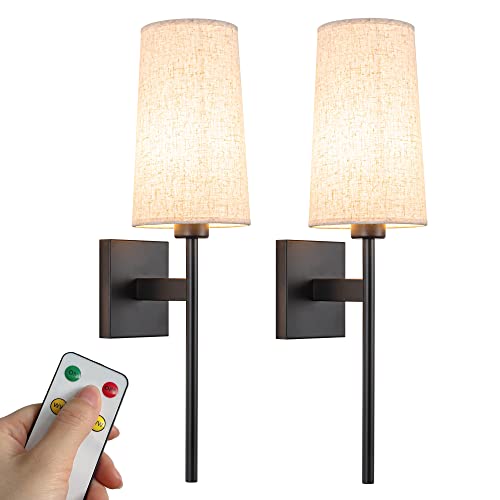 Battery Operated Wall Sconce Set Of Two, Wireless Wall Sconce Lighting With Remote Control, Indoor Dimmable Battery Operated Wall Lamp Light Fixture With 3 Color Temp Bulb For Bedroom Living Room ( Co #TOP7